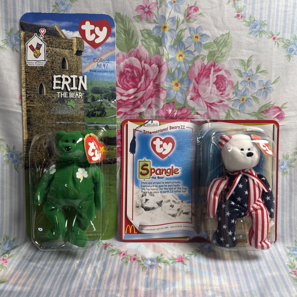 TY Beanie Babies Mc Donald's Bears Erin‎ & Spangle International Set Sealed